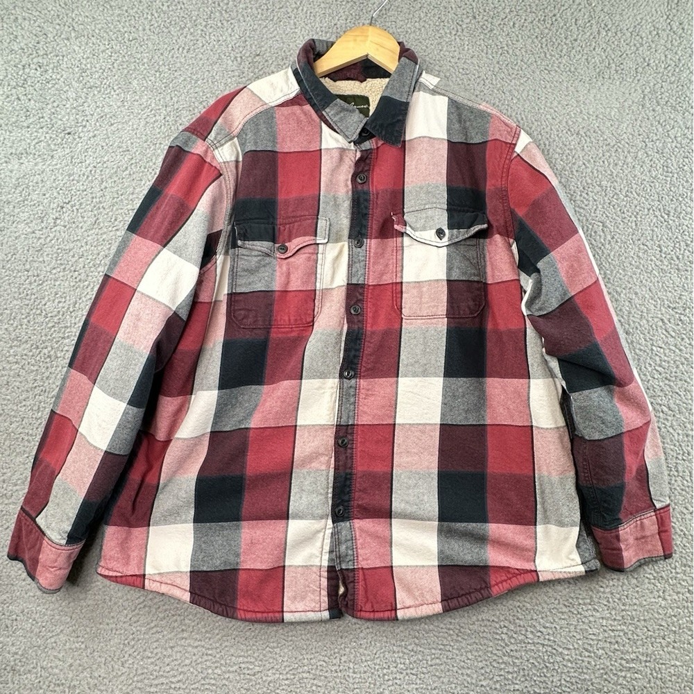 Eddie Bauer Sherpa Lined Flannel Shirt Jacket Shacket Mens 2XL Red Black Plaid